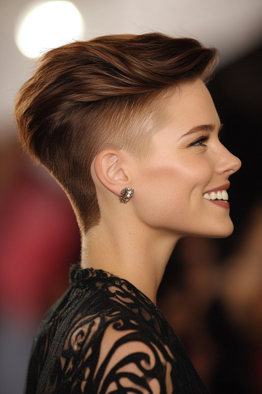 25. Pixie with Side-Shaved Detail in Coffee Brown (Undercut Pixie Hairstyles) - Undercut Pixie Hairstyles