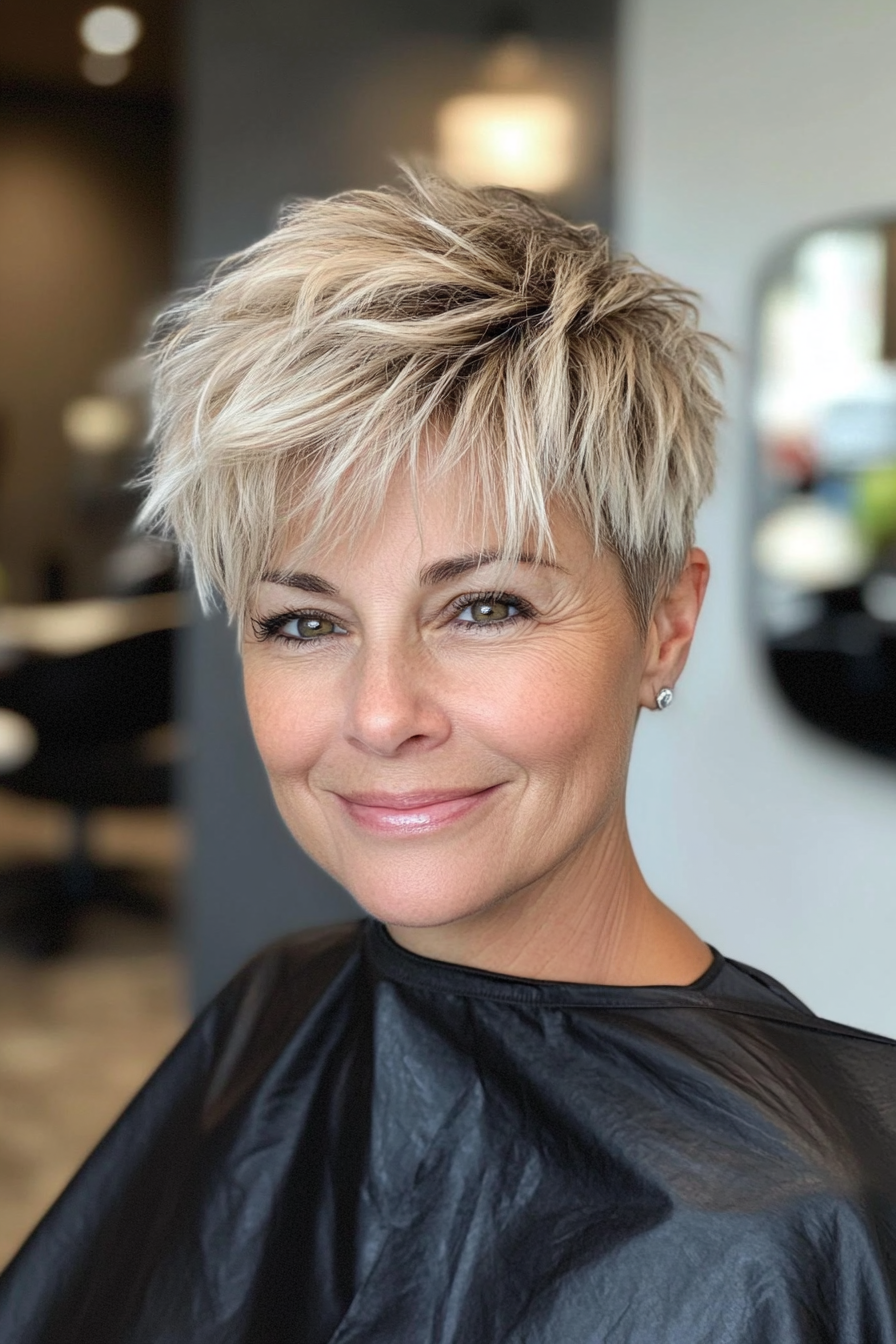 2. Textured Pixie with Light Blonde Highlights (Short Layered Haircuts For Women Over 50) - Short Layered Haircuts For Women Over 50