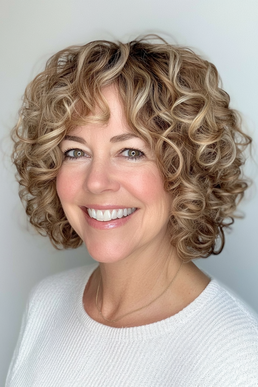 6. Soft Layered Curly Bob with Dark Blonde (Short Layered Haircuts For Women Over 50) - Short Layered Haircuts For Women Over 50