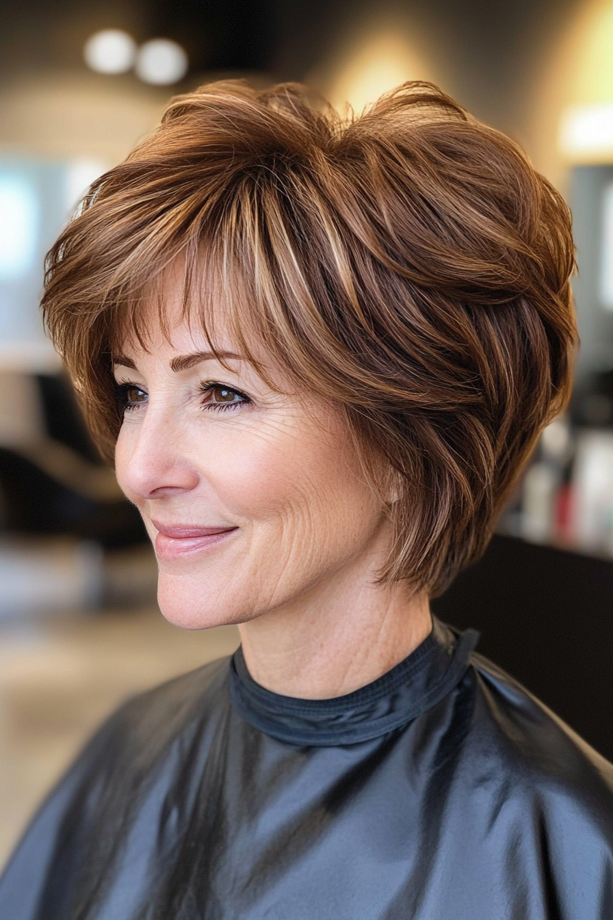 8. Bouncy Layered Short Cut with Medium Brown (Short Layered Haircuts For Women Over 50) - Short Layered Haircuts For Women Over 50