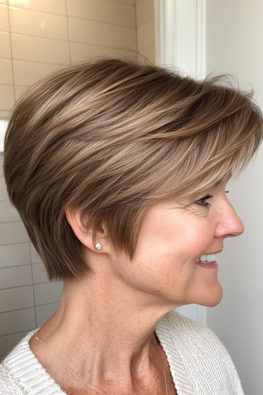 11. Layered Bowl Cut with Light Brown (Short Layered Haircuts For Women Over 50) - Short Layered Haircuts For Women Over 50