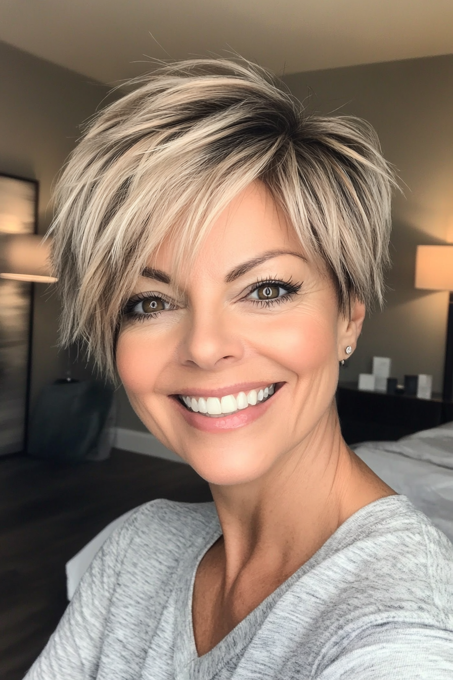 16. Soft Tousled Pixie with Ash Blonde (Short Layered Haircuts For Women Over 50) - Short Layered Haircuts For Women Over 50
