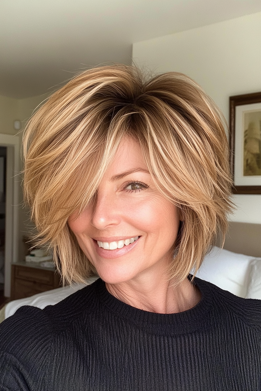 21. Layered Shaggy Cut with Honey Blonde (Short Layered Haircuts For Women Over 50) - Short Layered Haircuts For Women Over 50