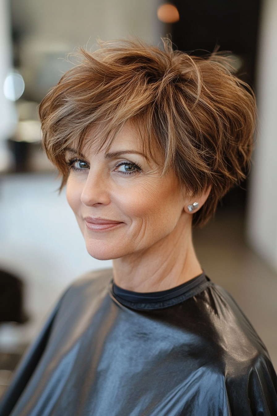 24. Messy Layered Pixie with Light Brown (Short Layered Haircuts For Women Over 50) - Short Layered Haircuts For Women Over 50
