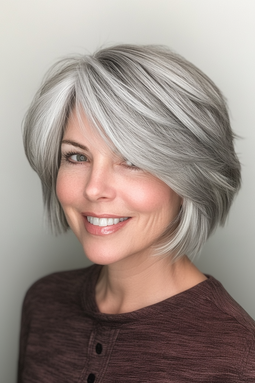 26. Layered Shag with Soft Gray (Short Layered Haircuts For Women Over 50) - Short Layered Haircuts For Women Over 50