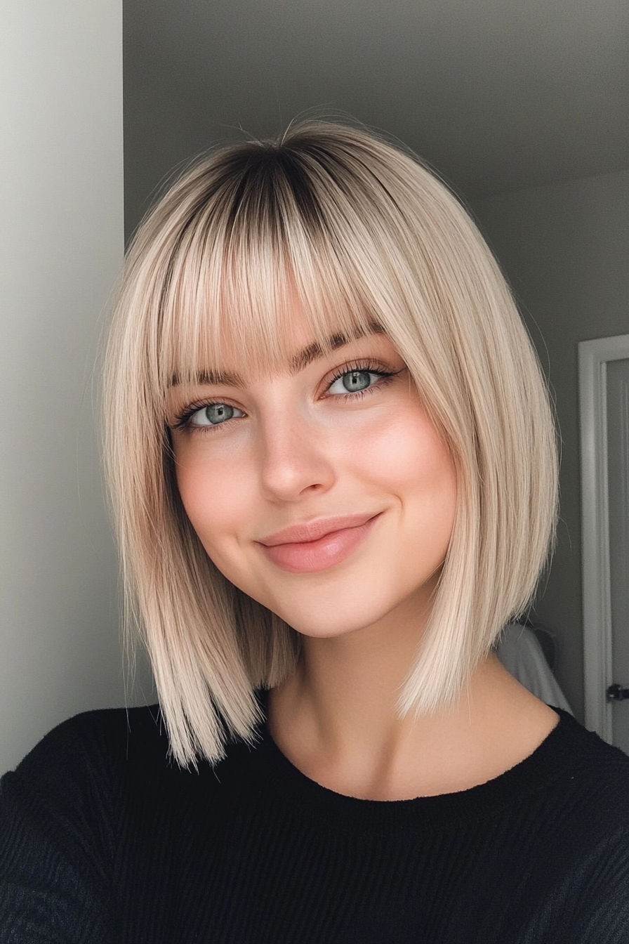 18. Classic Bob with Blunt Bangs in Light Blonde (Medium Length Hairstyles With Bangs) - Medium Length Hairstyles With Bangs