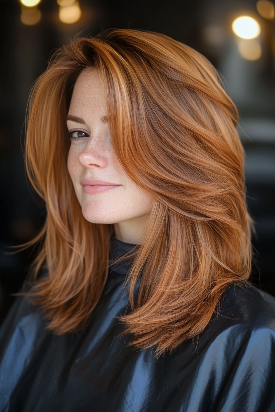 13. Layered Long Bob with Tapered Ends in Warm Auburn (Trendy Mid Length Haircuts With Layers) - Trendy Mid Length Haircuts With Layers