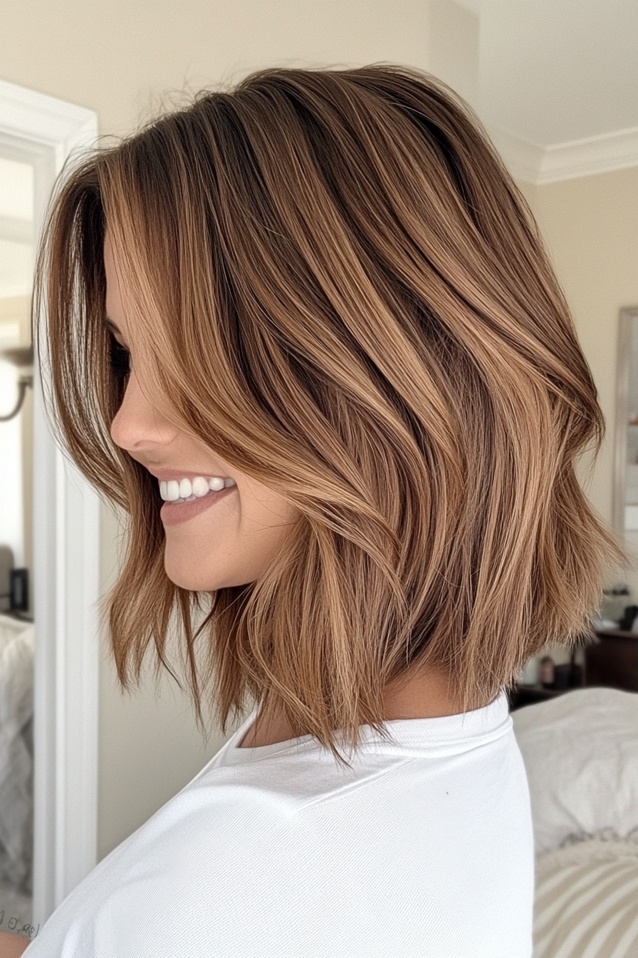 19. Effortless Layered Bob in Medium Golden Brown (Trendy Mid Length Haircuts With Layers) - Trendy Mid Length Haircuts With Layers