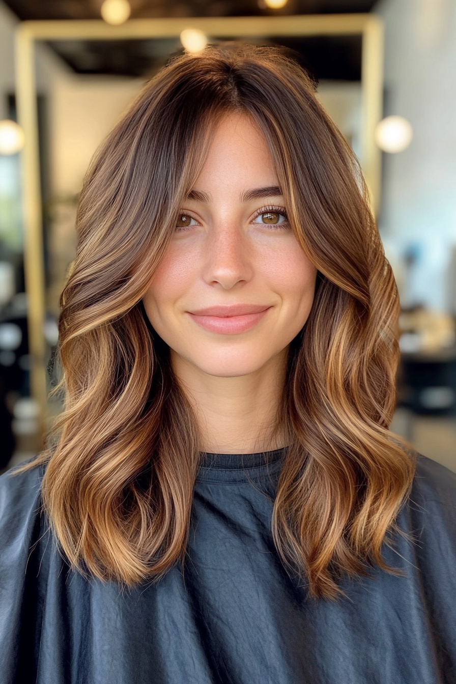 22. Undone Waves with Soft Layers in Dark Caramel Brown (Trendy Mid Length Haircuts With Layers) - Trendy Mid Length Haircuts With Layers