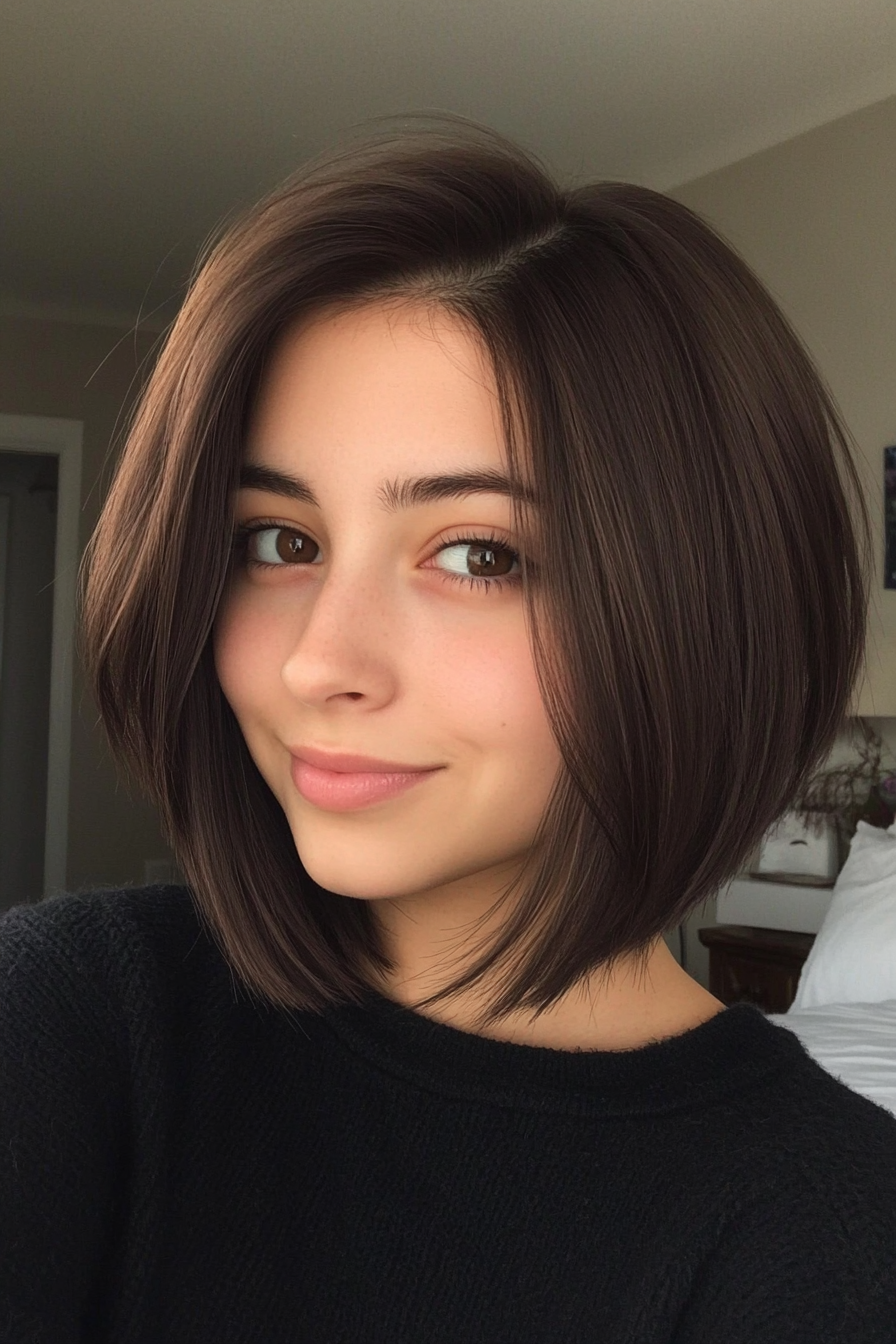 1. Classic Blunt Bob with Soft Layers in Dark Chocolate Brown (Layered Hairstyles For Thin Hair) - Layered Hairstyles For Thin Hair
