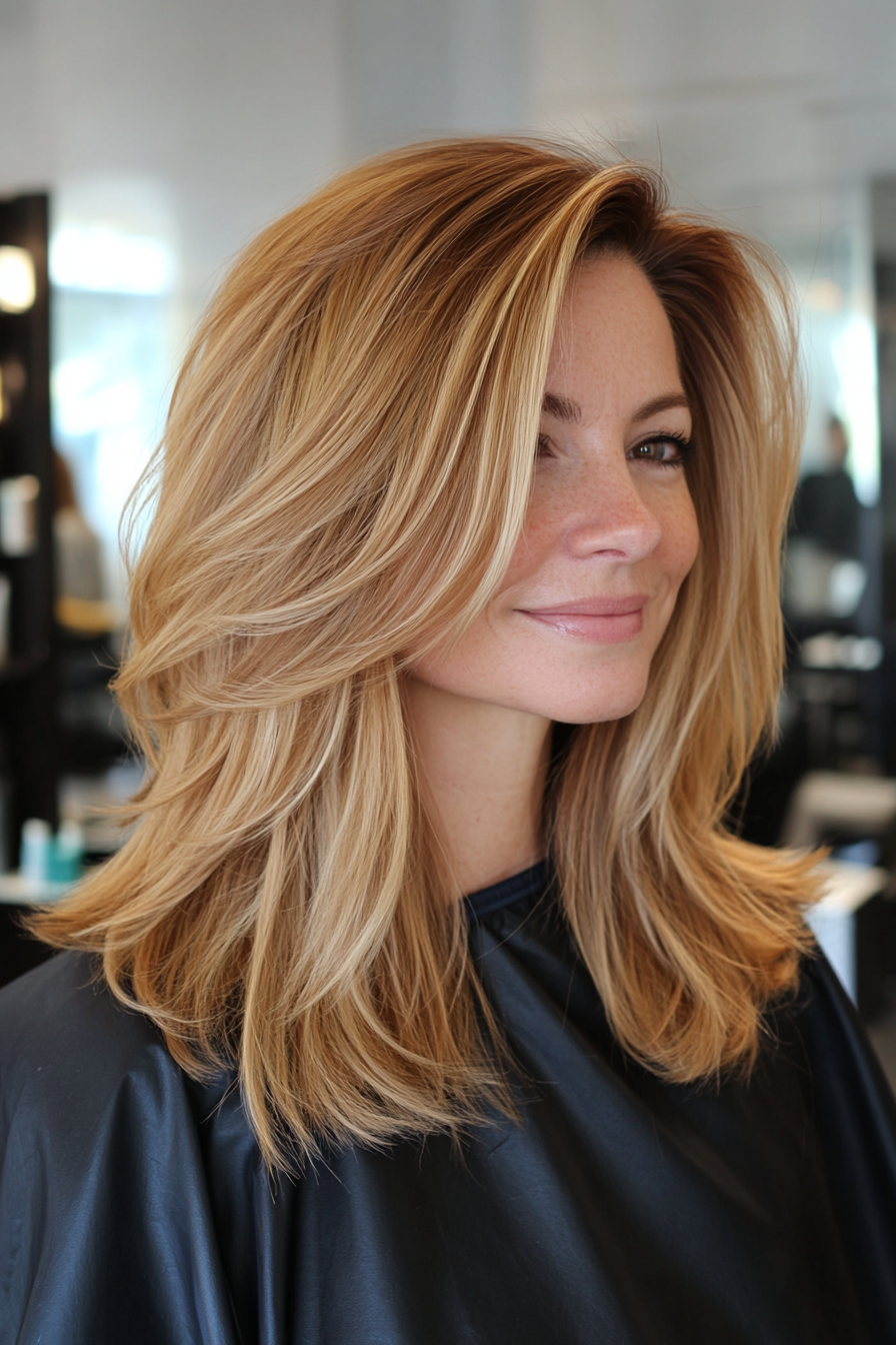 6. Layered Lob with Face-Framing Highlights in Honey Blonde (Layered Hairstyles For Thin Hair) - Layered Hairstyles For Thin Hair