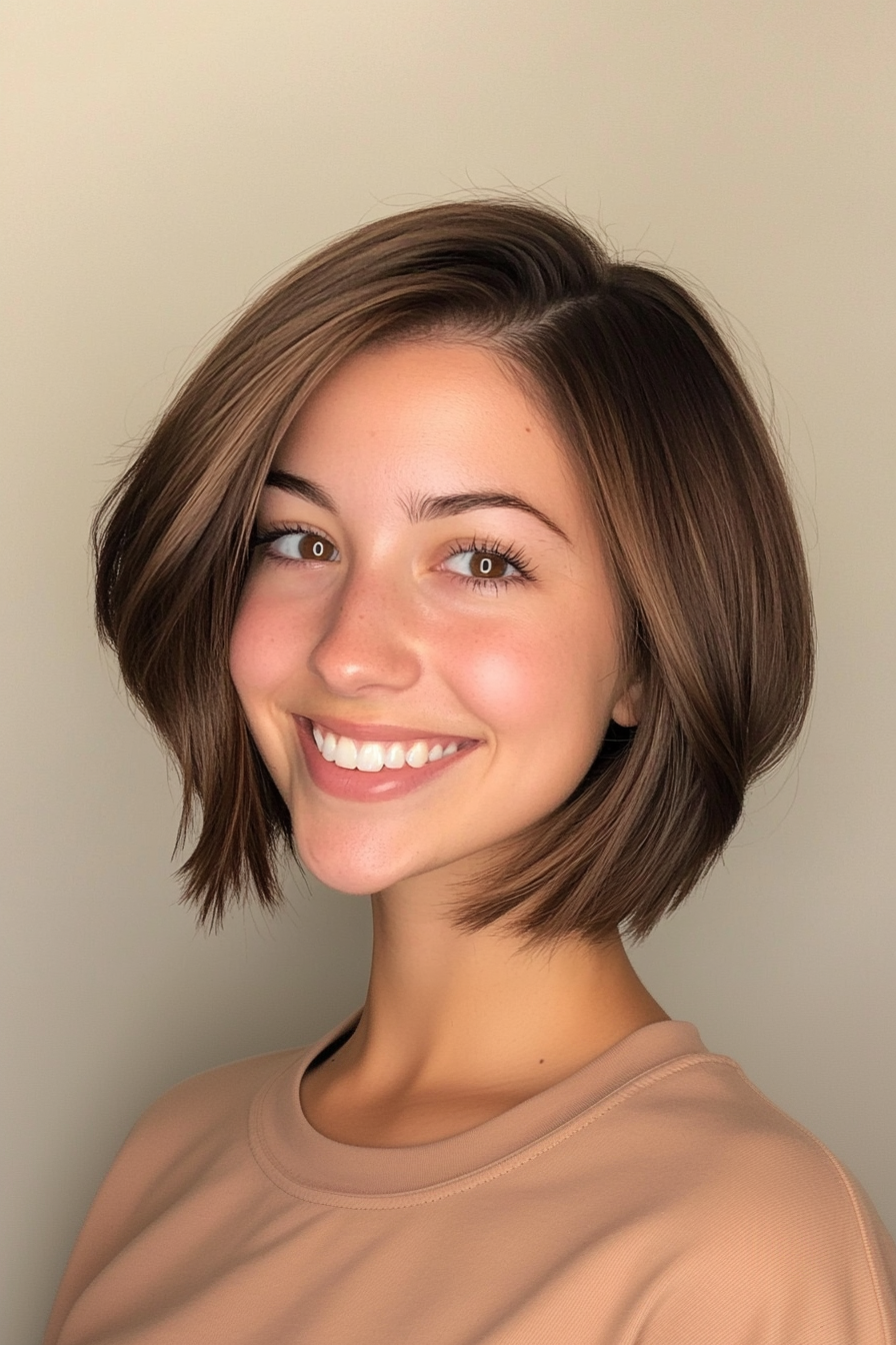 8. Asymmetrical Layered Bob in Espresso Brown (Layered Hairstyles For Thin Hair) - Layered Hairstyles For Thin Hair