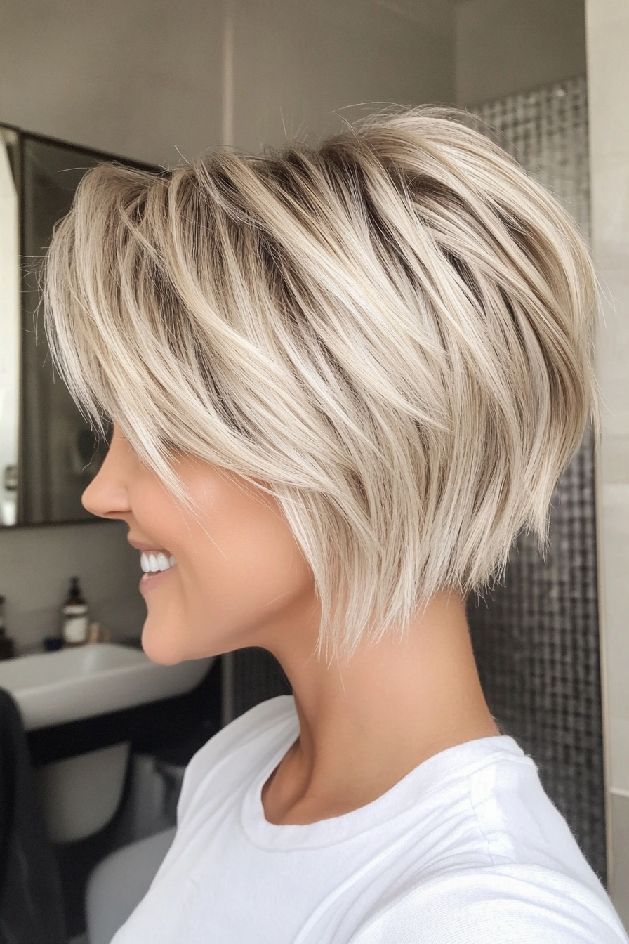 9. Layered Pixie-Bob in Platinum Blonde (Layered Hairstyles For Thin Hair) - Layered Hairstyles For Thin Hair