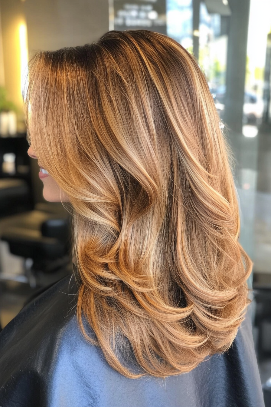 10. Soft Layered Curls in Golden Brown (Layered Hairstyles For Thin Hair) - Layered Hairstyles For Thin Hair
