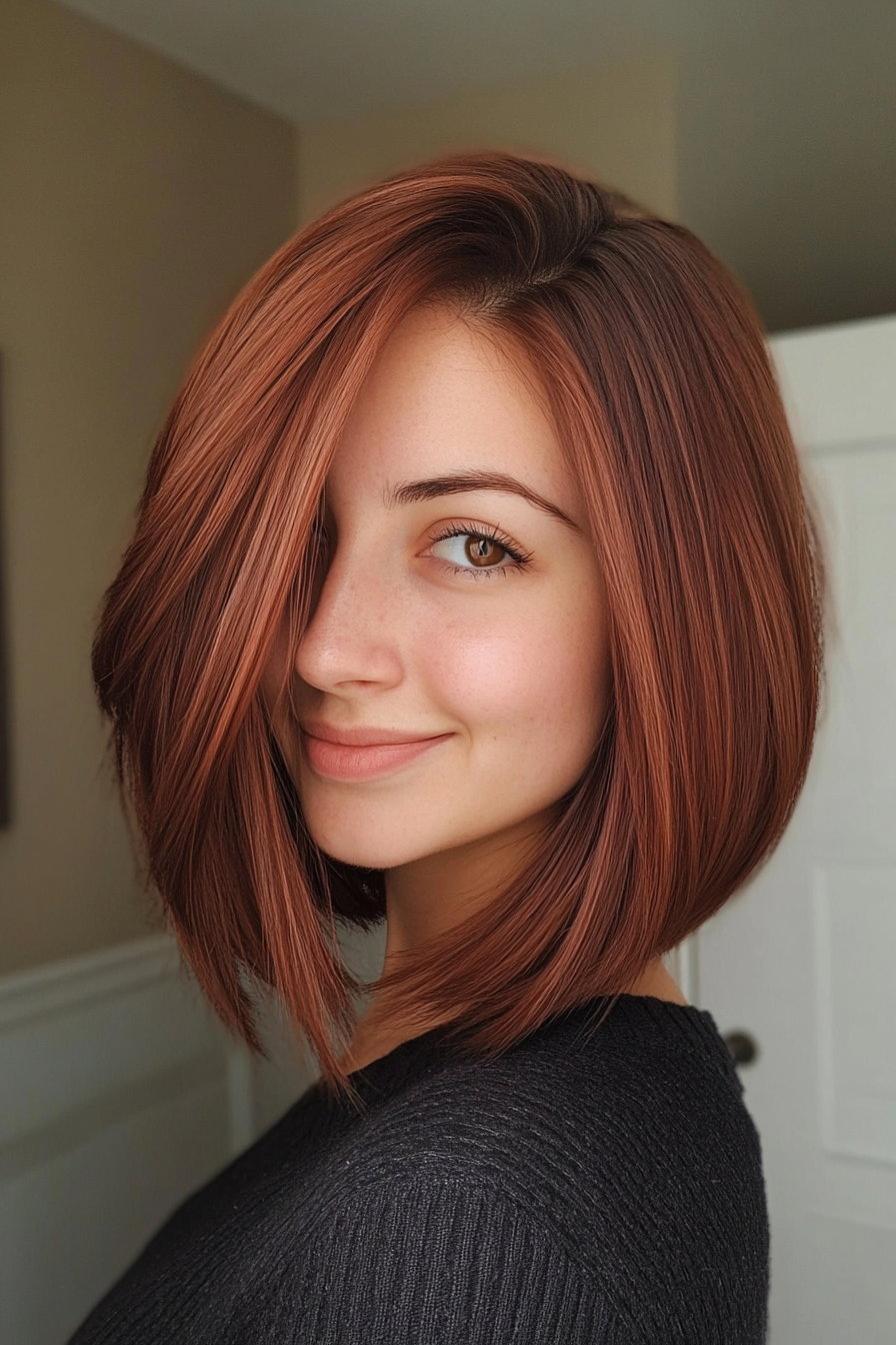 11. Layered A-Line Bob in Rich Mahogany (Layered Hairstyles For Thin Hair) - Layered Hairstyles For Thin Hair