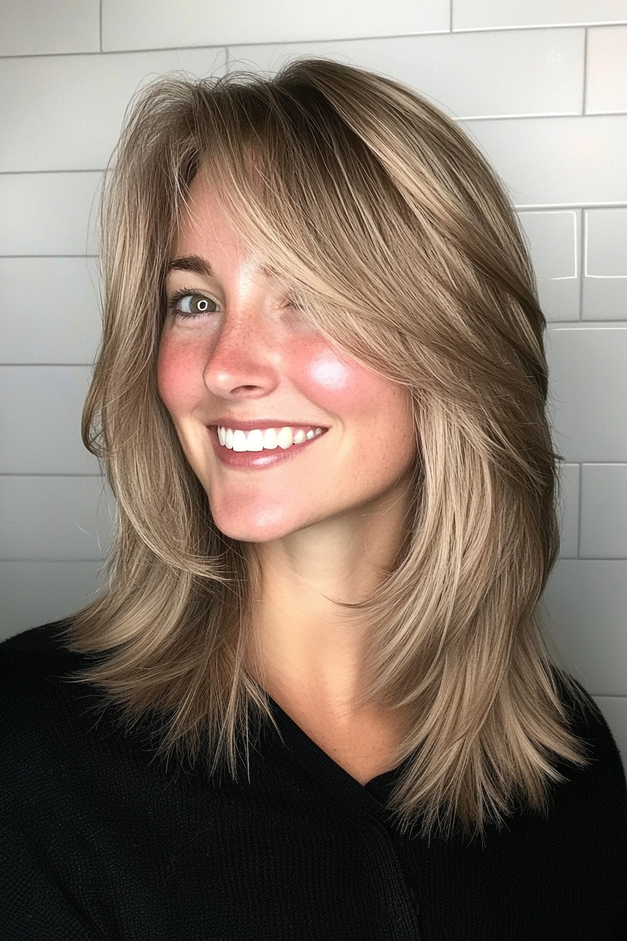 12. Wispy Layers with Baby Bangs in Light Ash Brown (Layered Hairstyles For Thin Hair) - Layered Hairstyles For Thin Hair
