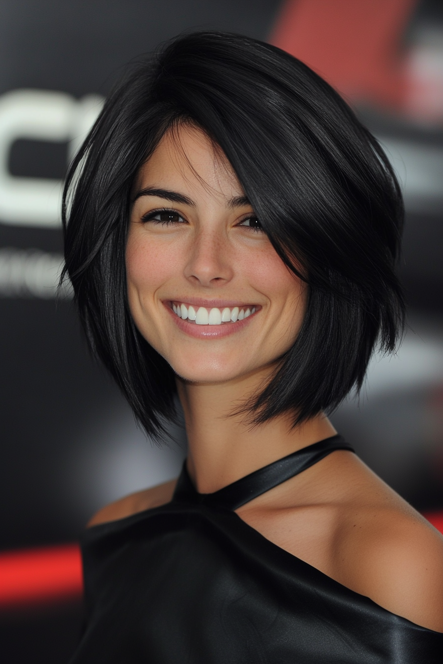 15. Layered Bob with Undercut in Jet Black (Layered Hairstyles For Thin Hair) - Layered Hairstyles For Thin Hair