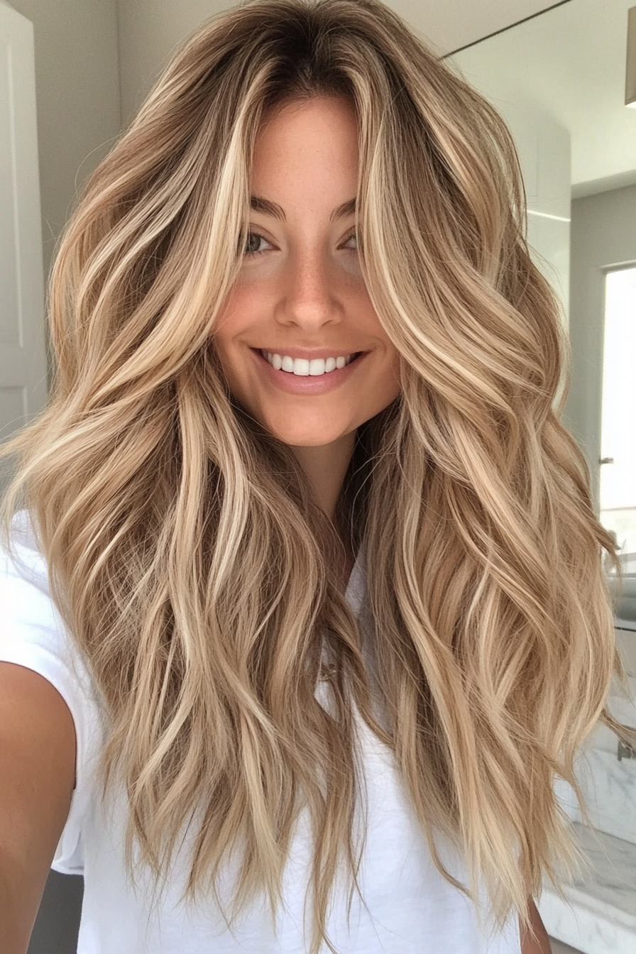 16. Tousled Layers with Beach Waves in Sun-Kissed Blonde (Layered Hairstyles For Thin Hair) - Layered Hairstyles For Thin Hair