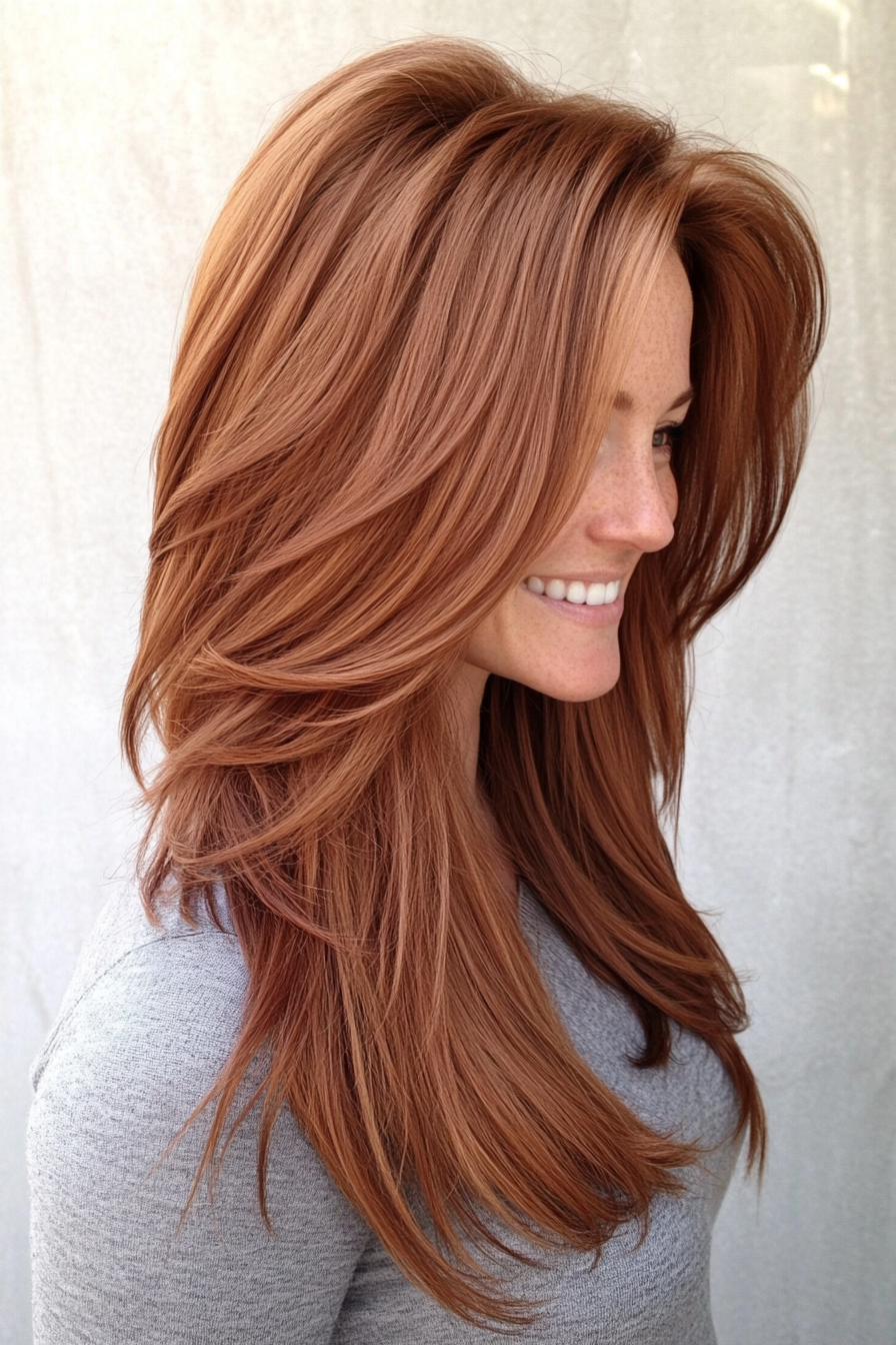 17. Layered Cut with Tapered Ends in Cinnamon Brown (Layered Hairstyles For Thin Hair) - Layered Hairstyles For Thin Hair