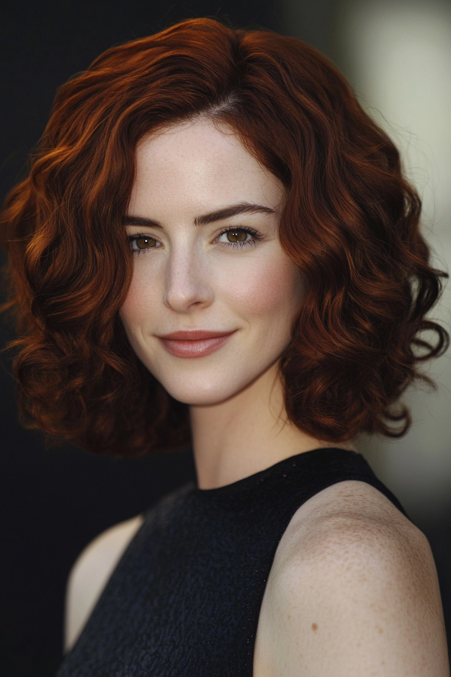 18. Curly Layered Bob in Dark Auburn (Layered Hairstyles For Thin Hair) - Layered Hairstyles For Thin Hair