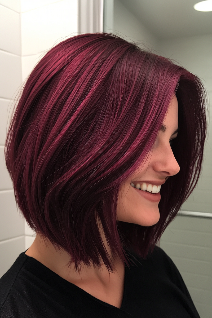 21. Layered Bob with Inverted Ends in Deep Burgundy (Layered Hairstyles For Thin Hair) - Layered Hairstyles For Thin Hair