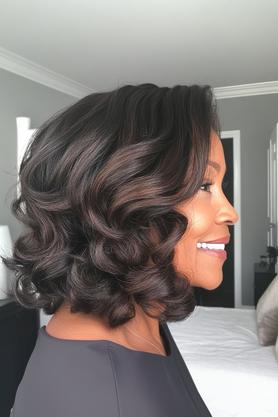2. Curly Bob in Deep Brown (Black Hairstyles For Older Women) - Black Hairstyles For Older Women