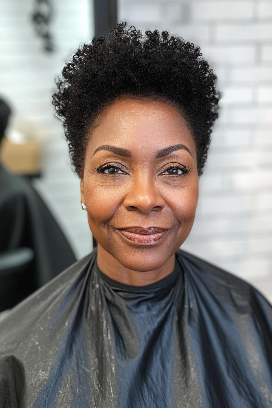 7. Short Coily Crop in Jet Black (Black Hairstyles For Older Women) - Black Hairstyles For Older Women