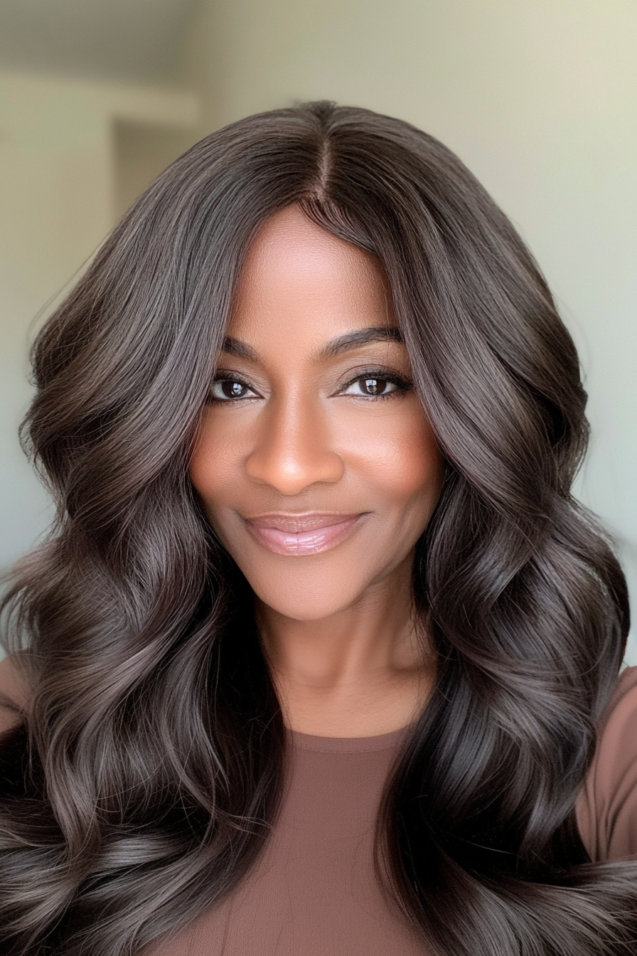 11. Soft Layered Waves in Chocolate Brown (Black Hairstyles For Older Women) - Black Hairstyles For Older Women