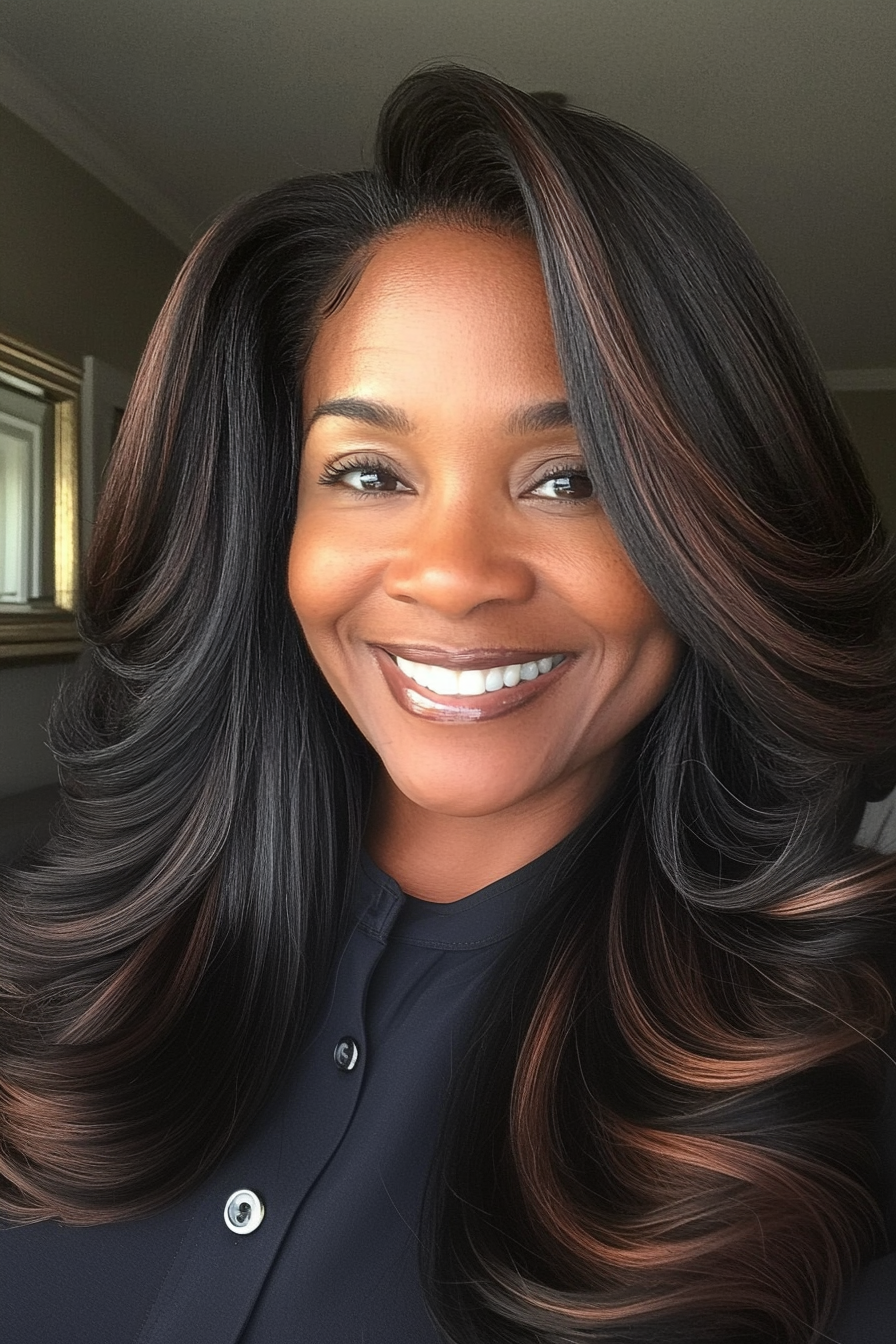 15. Mid-Length Layers in Dark Mahogany (Black Hairstyles For Older Women) - Black Hairstyles For Older Women