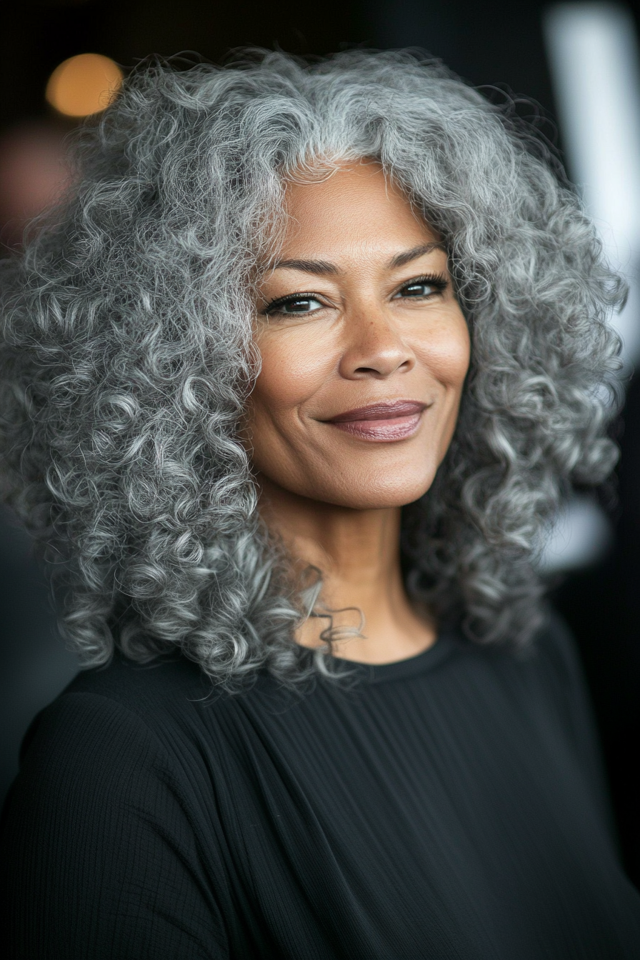 16. Tapered Curls in Smoky Silver (Black Hairstyles For Older Women) - Black Hairstyles For Older Women