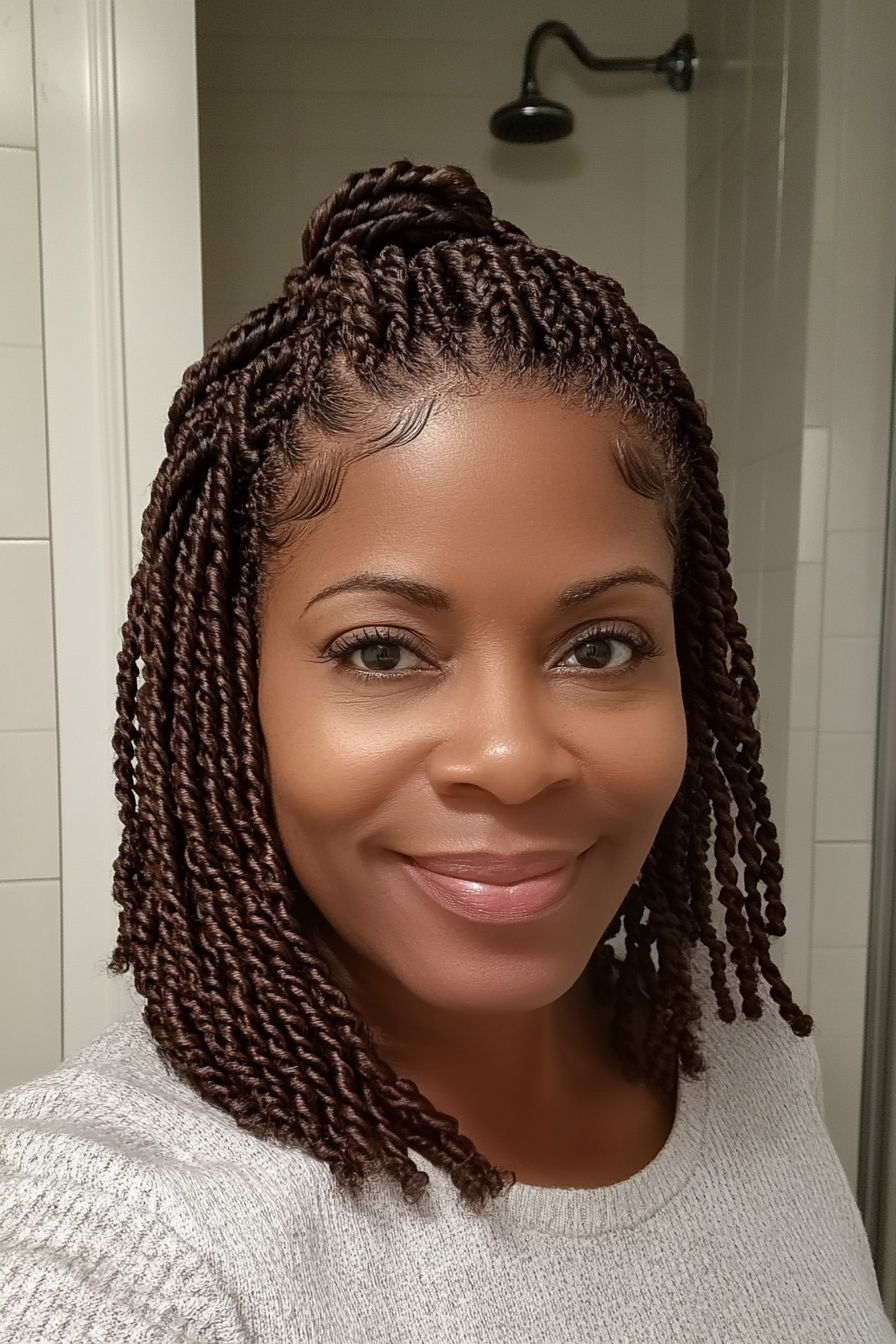 19. Braided Crown in Dark Maple Brown (Black Hairstyles For Older Women) - Black Hairstyles For Older Women