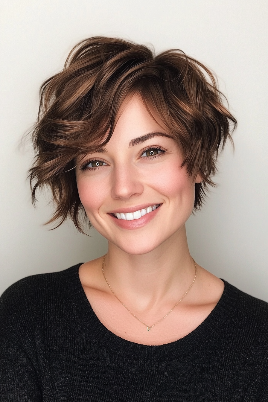 15. Wavy Cocoa Brown Pixie with Tapered Sides (Pixie Haircuts) - Pixie Haircuts