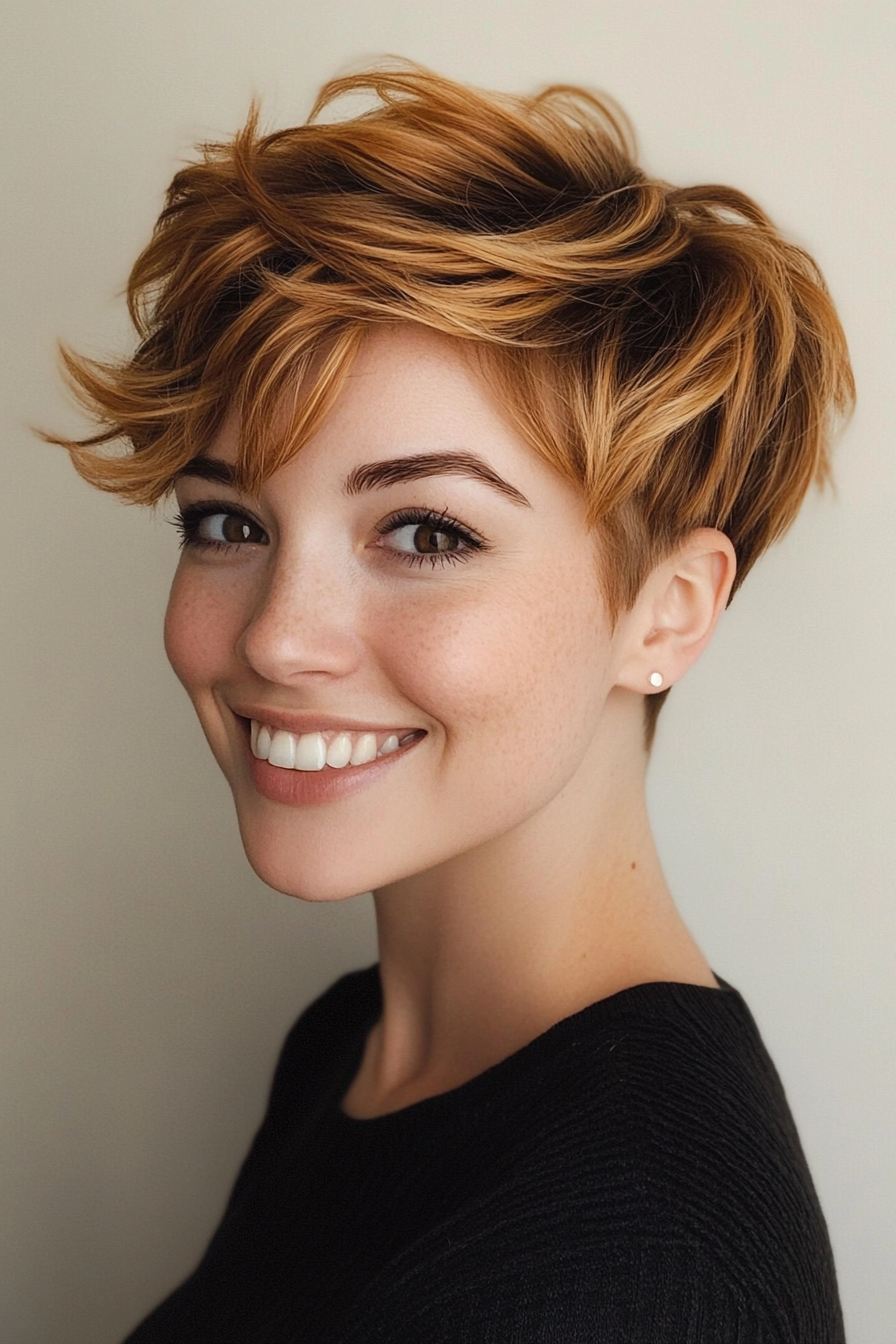 17. Golden Honey Balayage Pixie (Pixie Haircuts) - Pixie Haircuts