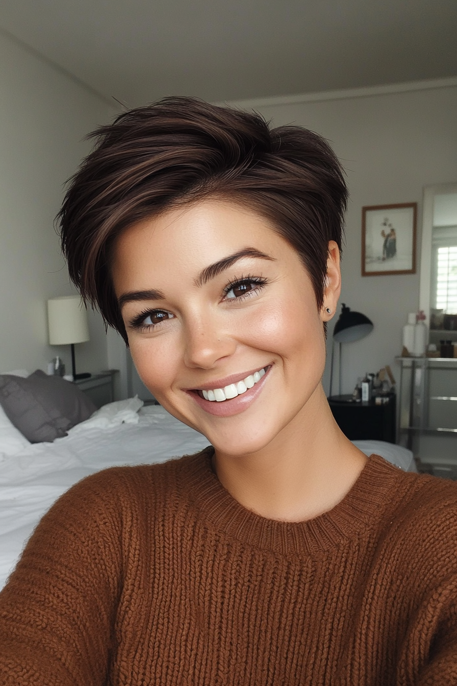 20. Mocha Brown Razor Cut Pixie (Pixie Haircuts) - Pixie Haircuts