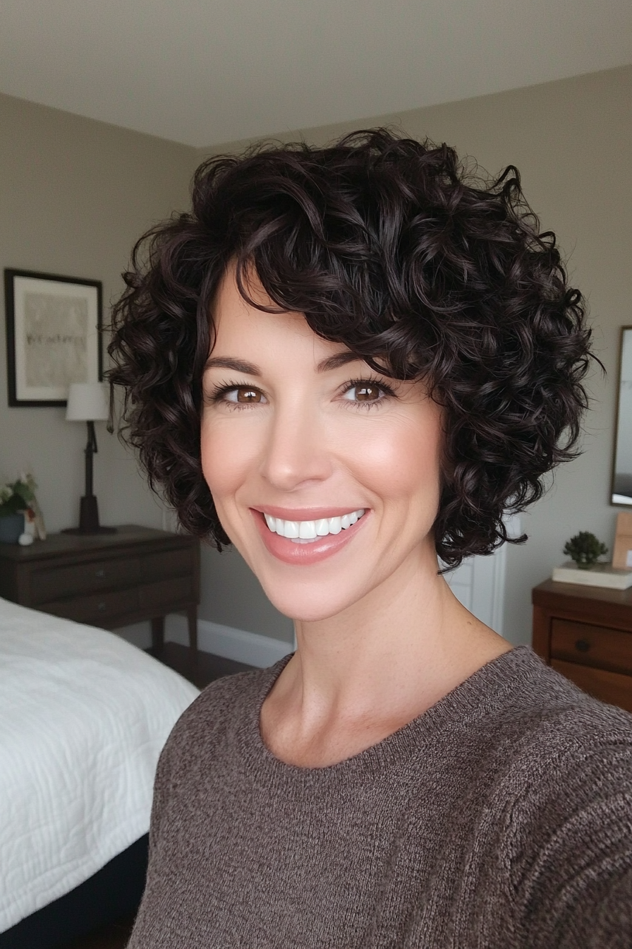 22. Dark Chocolate Curly Pixie Bob (Pixie Haircuts) - Pixie Haircuts