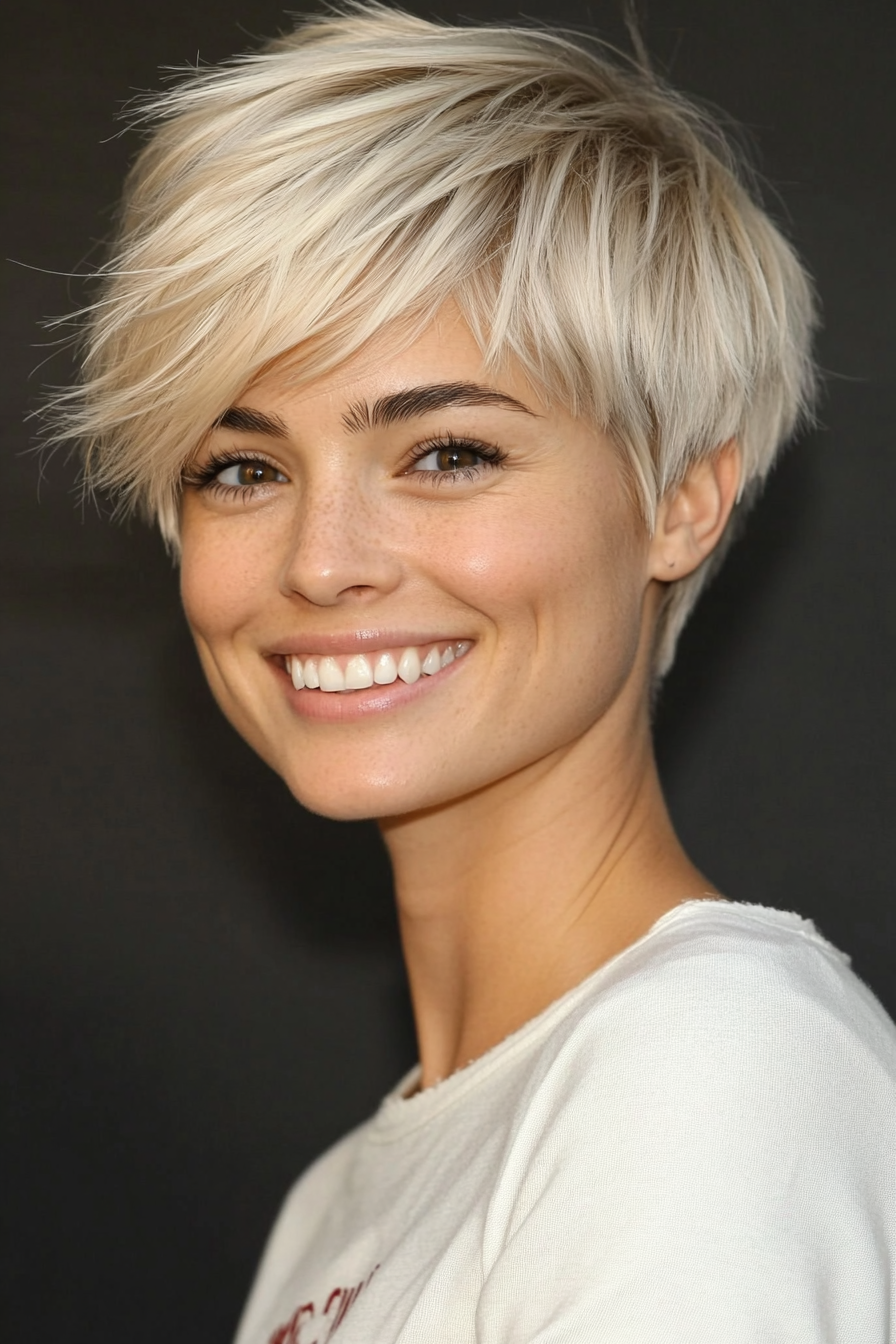 23. Ash Blonde Piecey Pixie with Wispy Bangs (Pixie Haircuts) - Pixie Haircuts