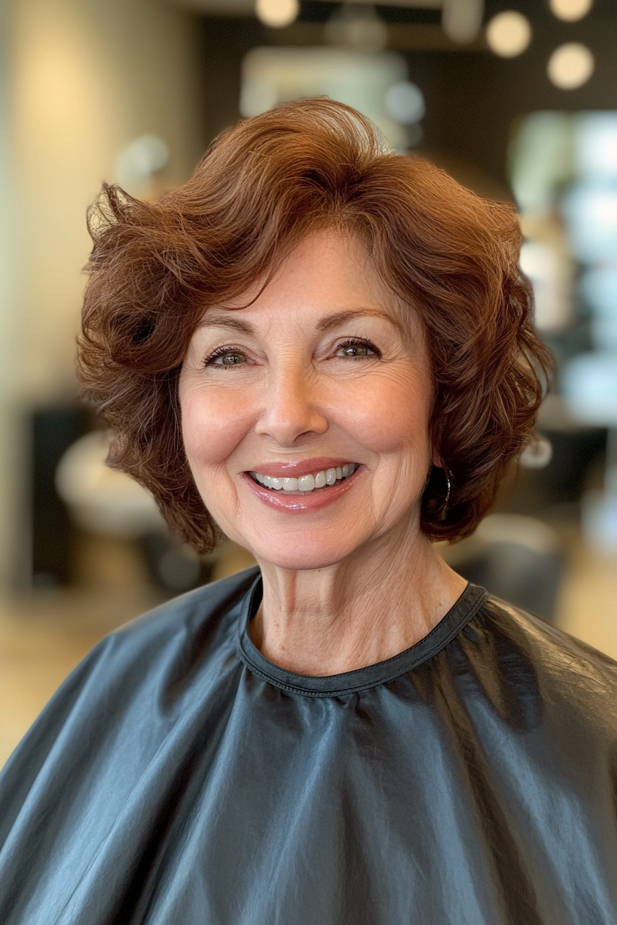 1. Soft Layered Bob in Warm Chestnut (Curly Hairstyles For Women Over 60) - Curly Hairstyles For Women Over 60