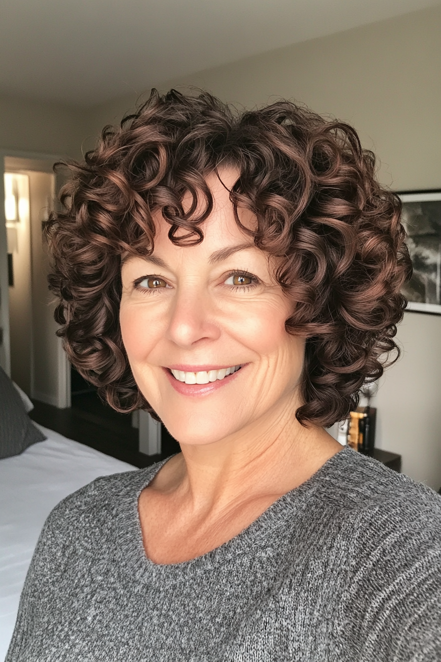 7. Defined Curly Crop in Deep Espresso Brown (Curly Hairstyles For Women Over 60) - Curly Hairstyles For Women Over 60