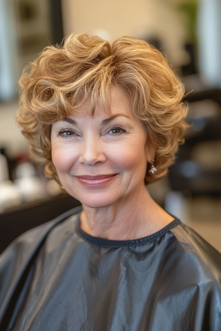 8. Soft Tapered Curls in Warm Honey Blonde (Curly Hairstyles For Women Over 60) - Curly Hairstyles For Women Over 60