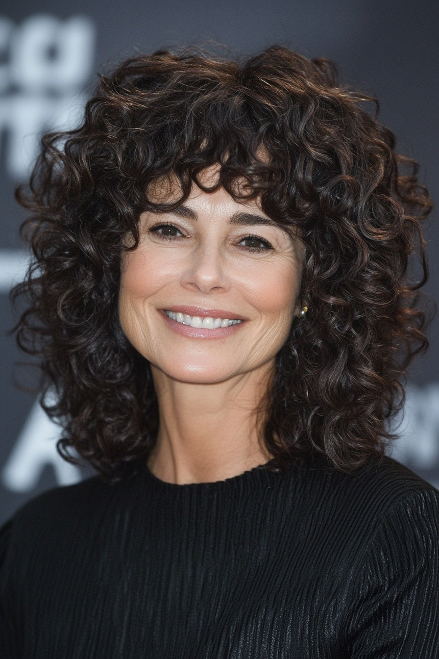 14. Curly Shag Cut in Dark Chocolate Brown (Curly Hairstyles For Women Over 60) - Curly Hairstyles For Women Over 60