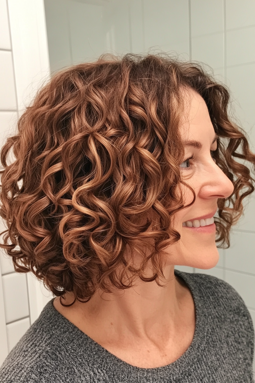 17. Tapered Curly Bob in Soft Mocha Brown (Curly Hairstyles For Women Over 60) - Curly Hairstyles For Women Over 60