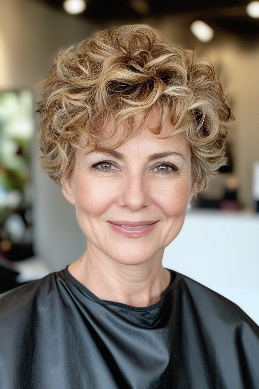 19. Pixie with Tousled Curls in Warm Sand Blonde (Curly Hairstyles For Women Over 60) - Curly Hairstyles For Women Over 60