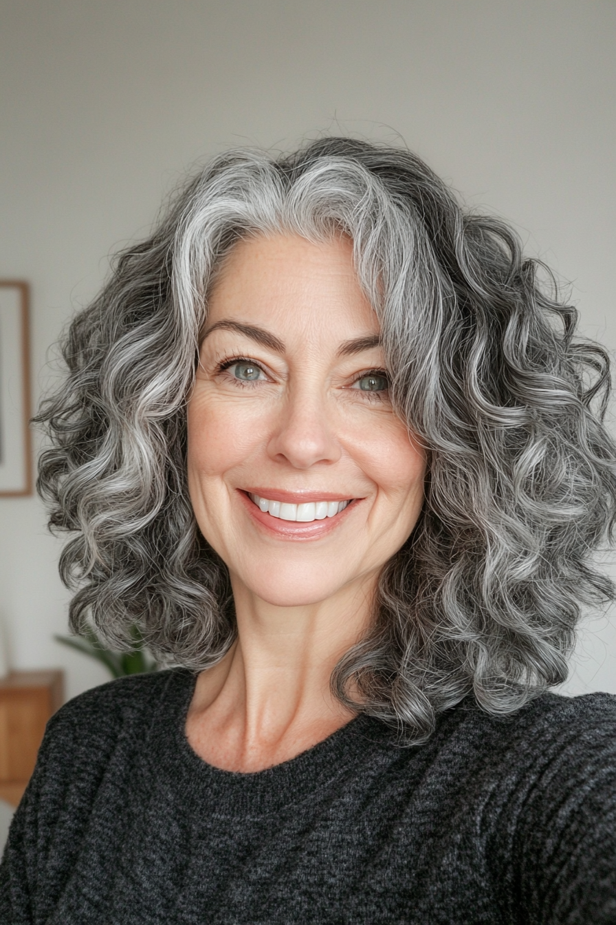 22. Classic Shoulder-Length Cut in Charcoal Gray (Curly Hairstyles For Women Over 60) - Curly Hairstyles For Women Over 60