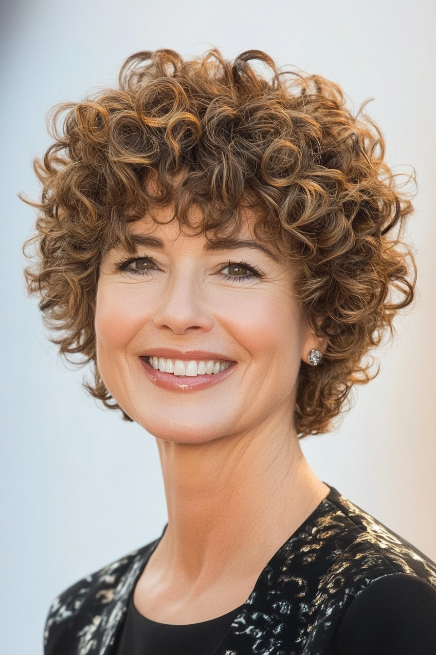 23. Choppy Curly Pixie in Light Honey Brown (Curly Hairstyles For Women Over 60) - Curly Hairstyles For Women Over 60