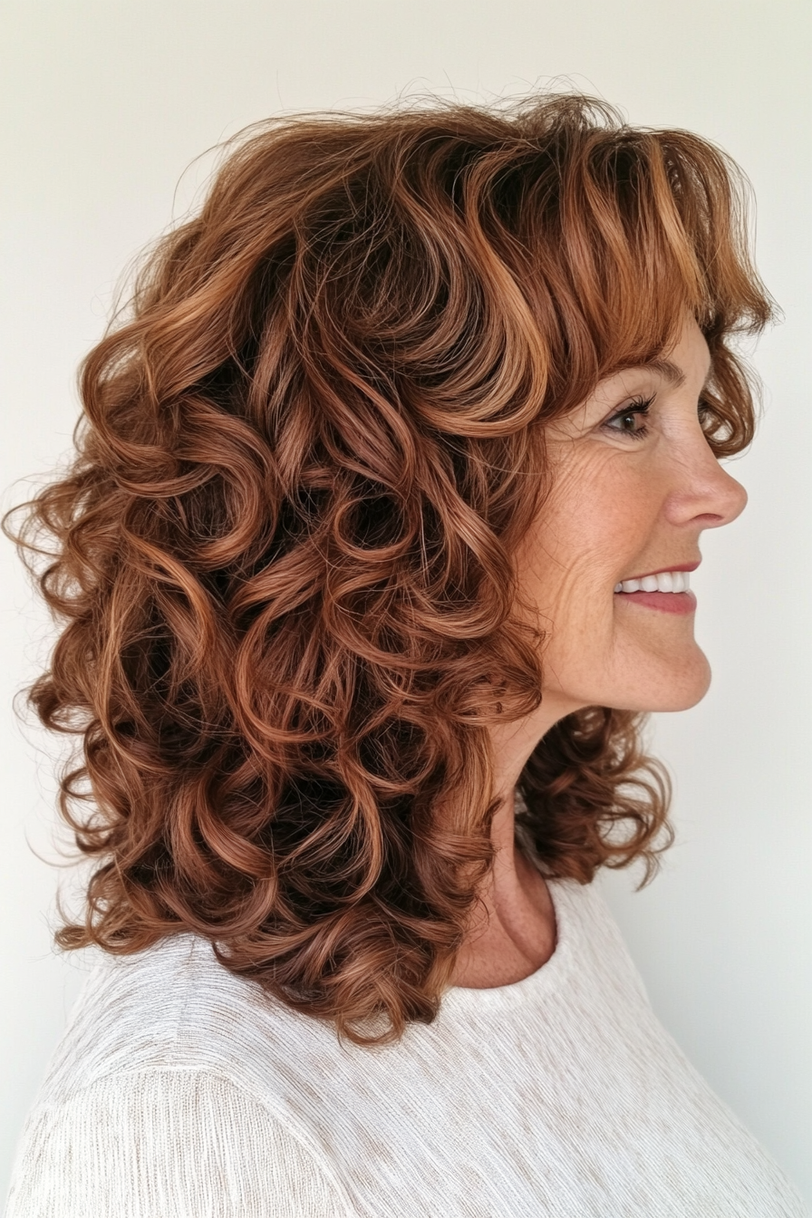24. Defined Mid-Length Curls in Warm Chestnut Brown (Curly Hairstyles For Women Over 60) - Curly Hairstyles For Women Over 60