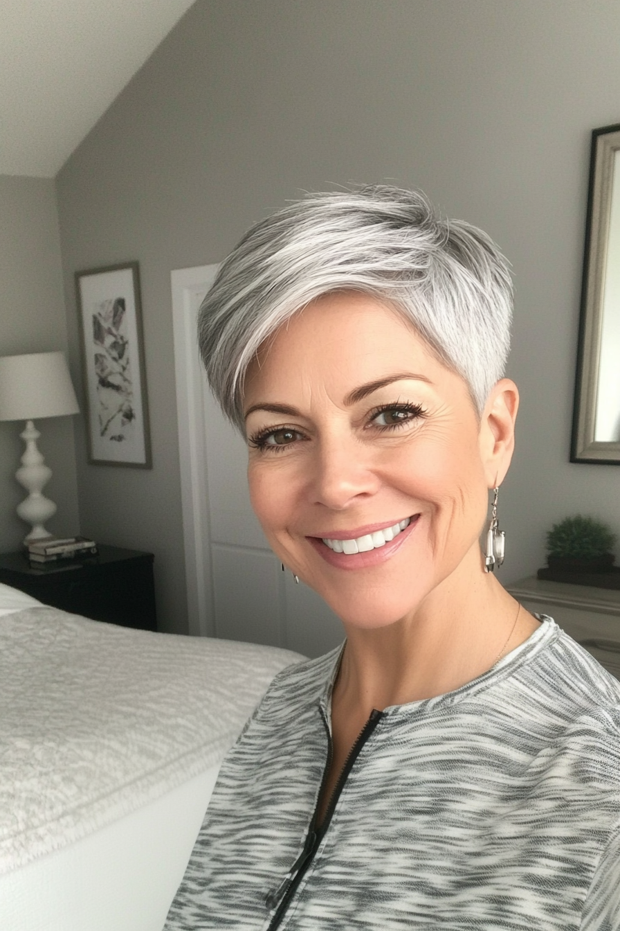 2. Tapered Pixie in Salt and Pepper Gray (Short Hairstyles For Women Over 50 With Fine Hair) - Short Hairstyles For Women Over 50 With Fine Hair