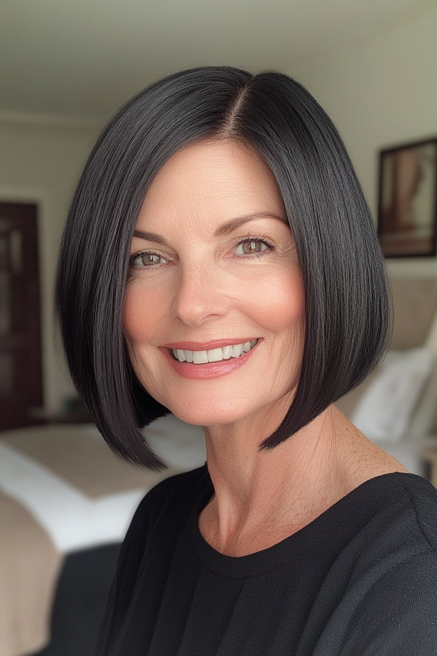 5. Classic French Bob in Natural Black (Short Hairstyles For Women Over 50 With Fine Hair) - Short Hairstyles For Women Over 50 With Fine Hair