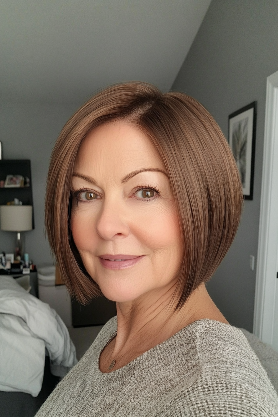 23. Short Blunt Bob in Cool Medium Brown (Short Hairstyles For Women Over 50 With Fine Hair) - Short Hairstyles For Women Over 50 With Fine Hair