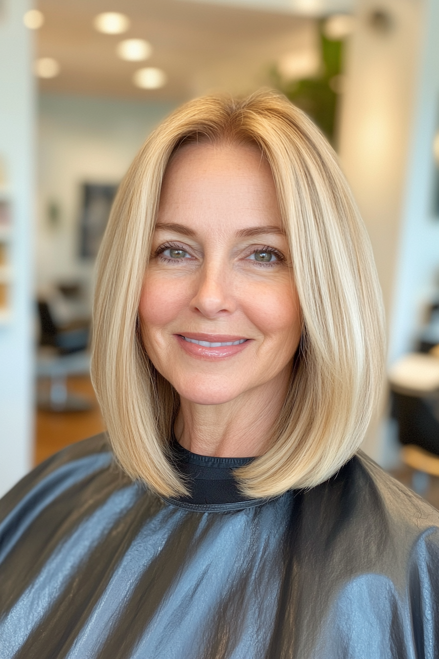 3. Classic Blunt Cut in Golden Honey Blonde (Mid Length Haircuts For Women Over 50) - Mid Length Haircuts For Women Over 50