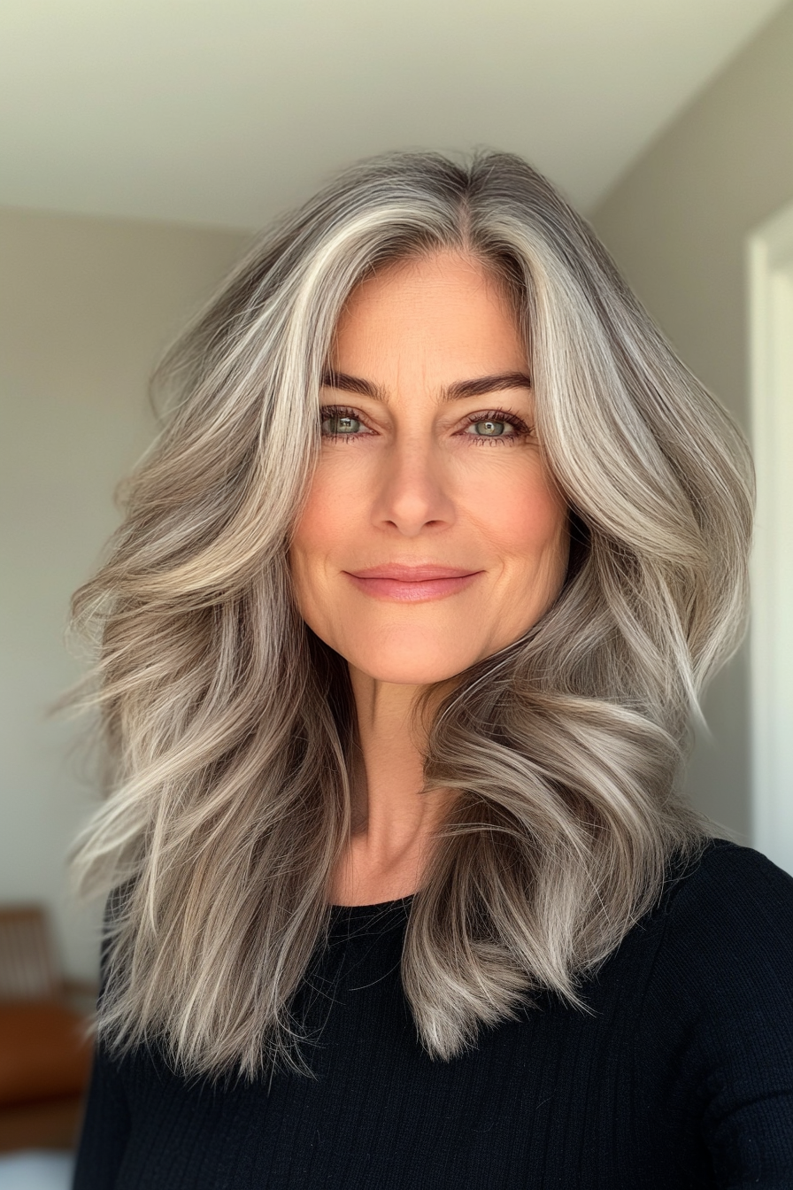 4. Textured Shoulder-Length Cut in Cool Ash Brown (Mid Length Haircuts For Women Over 50) - Mid Length Haircuts For Women Over 50